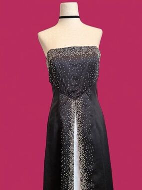 Y2K Black and White Strapless Beaded Prom Dress